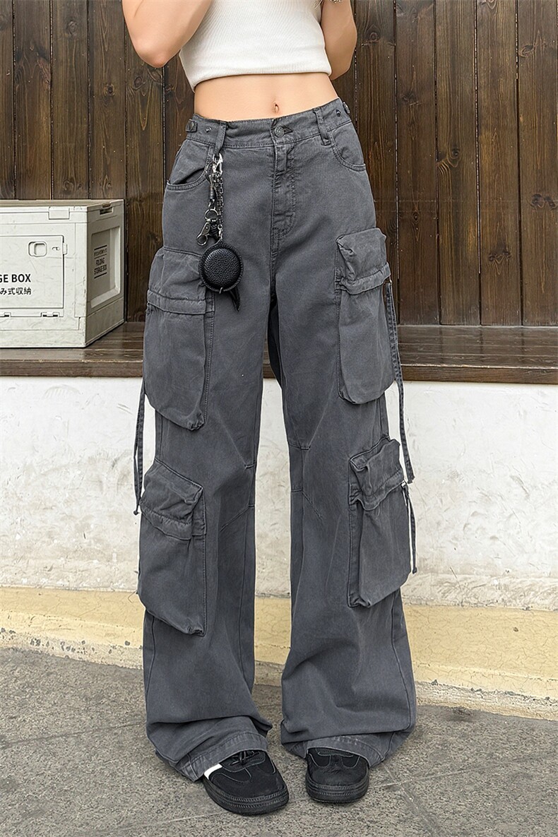 美式重磅大口袋宽松直筒休闲飘带工装裤A436-6223B-P95138,男装休闲裤,电商A436