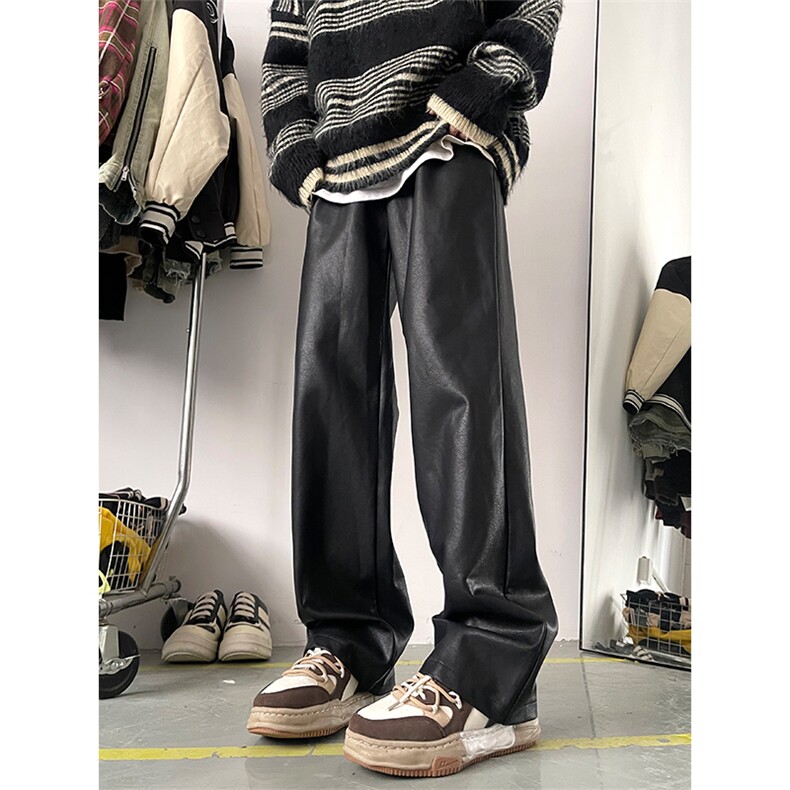 2秋冬直筒显瘦黑色PU皮皮裤宽松百搭阔腿裤男XZ211-1-K2349-P65，男装皮裤，星座211-1