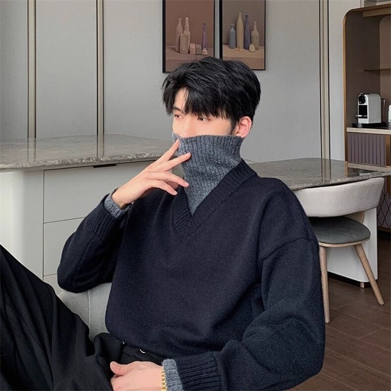 秋冬季高领针织衫男款北极绒保暖宽松休闲风氛围感毛衣内搭，男装针织衫/毛衣，星座506A