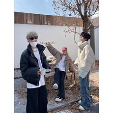 现货冬季三防重磅硬挺boxy短款羽绒刺绣立领PU皮棉衣外套加厚棉服，男装棉衣，电商A486