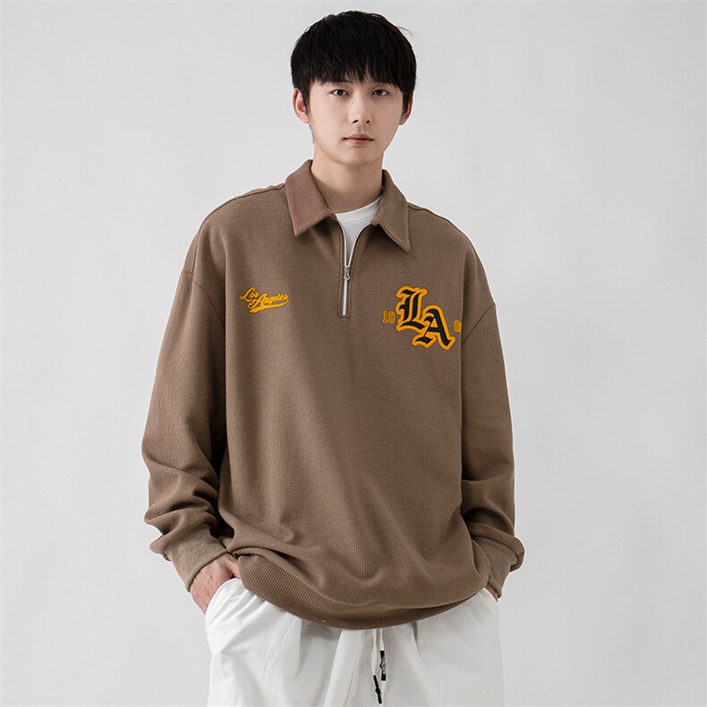 新款POLO衫华夫格翻领绣花卫衣休闲套头上衣潮牌PL3315-P38控58,男装Polo衫,星座717