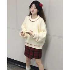 甜美杏色圆领套头毛衣女学生冬季学院风软糯百搭针织衫M6188，男装针织衫/毛衣，星座1116A（原606A-3）