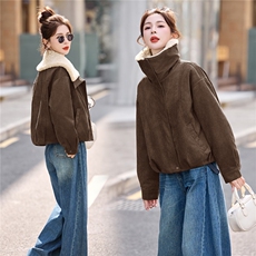 羊羔毛翻领麂皮绒白鸭绒羽绒服，女装羽绒服，采品优优