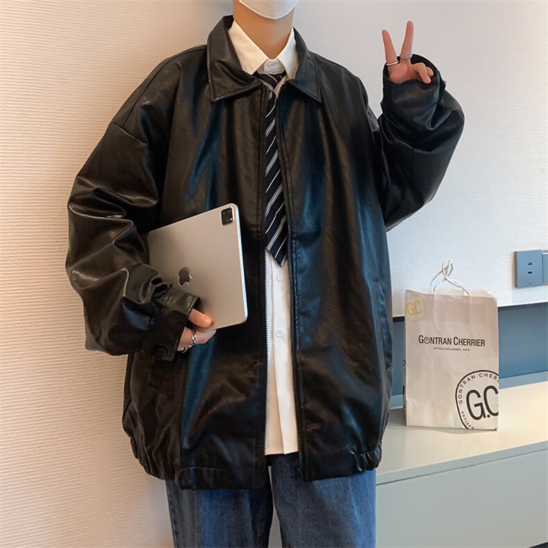 美复古痞帅PU皮夹克机车男士港风潮流高街秋冬季宽松青年翻领上衣,男装夹克,星座505-2（原电商A260-1)