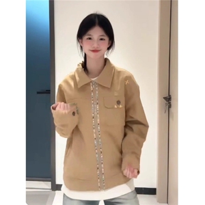 重工刺绣星光熠熠设计感卡其色复古工装夹JK545图片