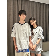 抖音得物品质夏季美式高街纯棉三条杠织带男女短袖T恤ZD588特25，男装T恤，电商A486-1