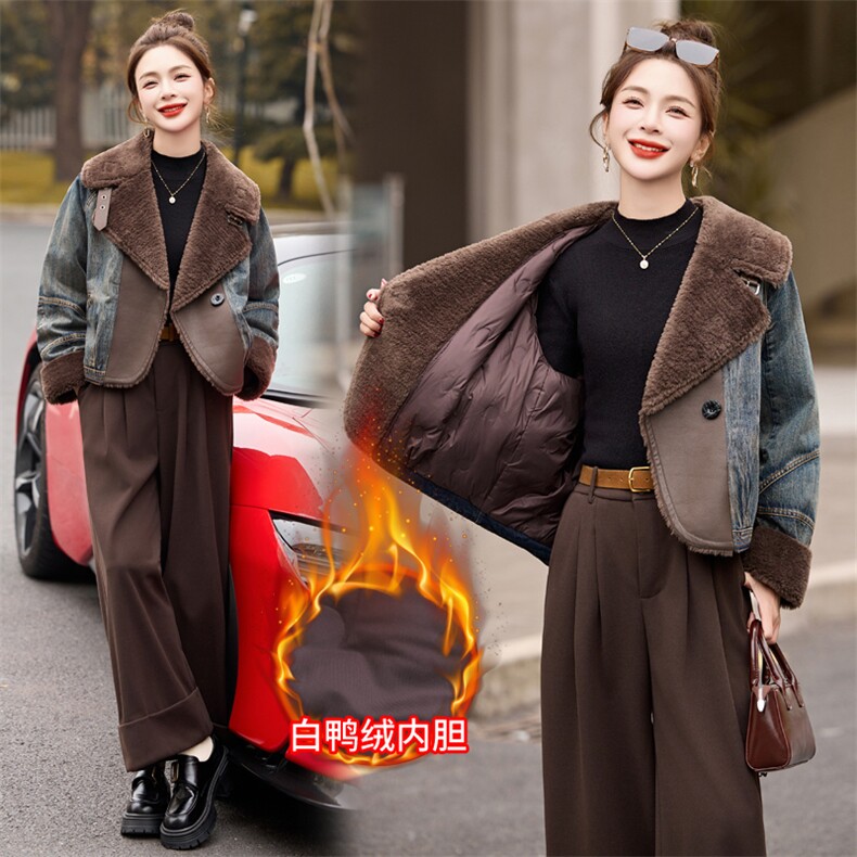 Nesoulum棕咖色直筒毛呢休闲裤子女冬季复古高腰显瘦宽松长裤，女装短外套，美沁