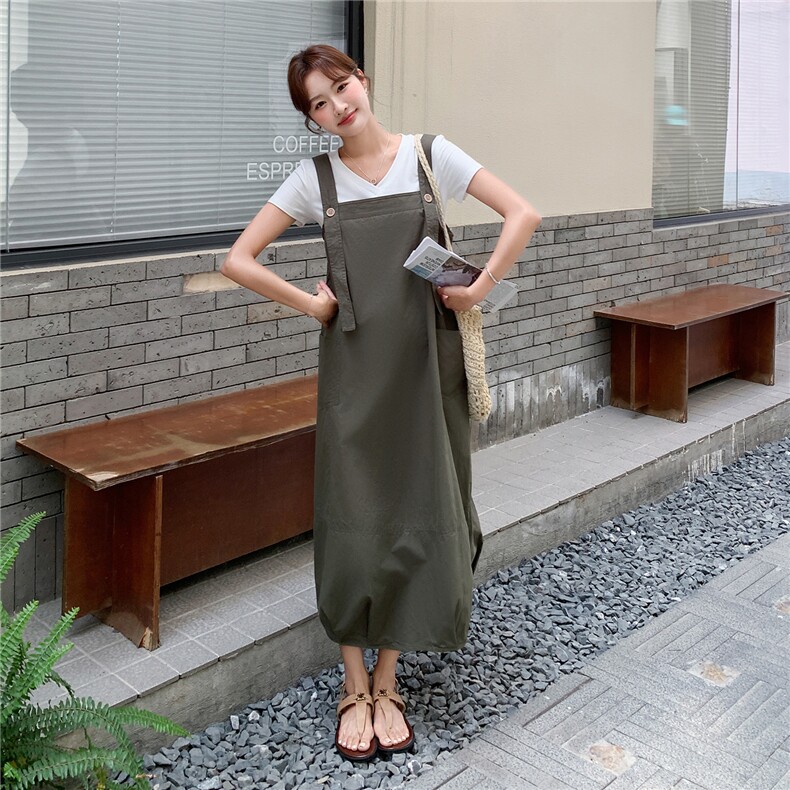 《现货好数据》26夏上新水洗棉休闲两面穿背带裙+V领T恤两件套女,女装套装/套裙,苗苗