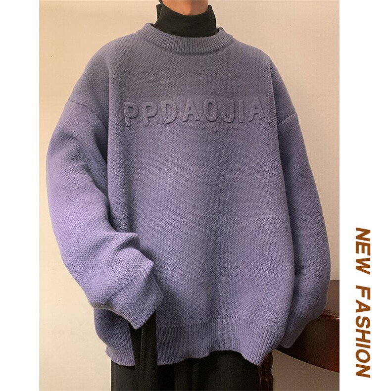 秋冬高级感字母钢印圆领毛衣男休闲宽松潮牌套头毛线衫MY106-P45，男装针织衫/毛衣，电商A001