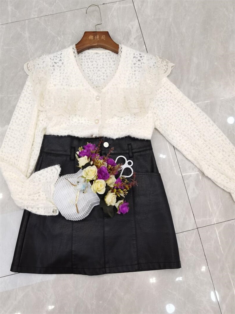 【现货】秋季兔毛工艺料拼接蕾丝开衫，其它，锦绣阁