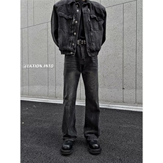 26@春美式复古闪电裂纹牛仔裤直筒裤拖地阔腿长裤潮K70836P45网图，男装牛仔裤，电商B245