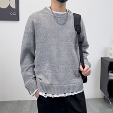 秋冬韩版破坏不规则领圆领针织毛衣男休闲宽松慵懒情侣长袖针织衫，男装针织衫/毛衣，星座1013