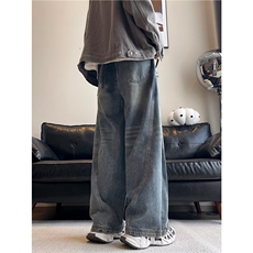 美式涂鸦牛仔裤高街复古vibe宽松阔腿直筒做旧男秋冬RK2262-P56，男装牛仔裤，星座412-2