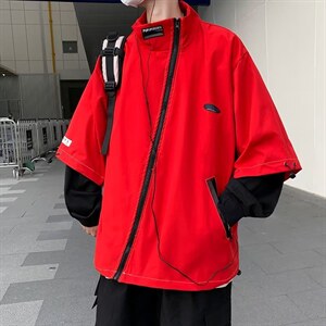 秋季新款美式高街斜拉链夹克上衣潮牌设计感工装外套男 W3574-P55图片