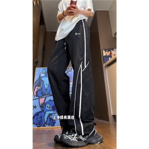 夏季新款潮流条纹冰丝透气运动宽松休闲裤B315-K24220-特p35控68图片