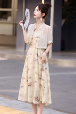 【昔】新中式流苏盘扣开衫外套+碎花吊带连衣裙24夏女，女装连衣裙，意芙