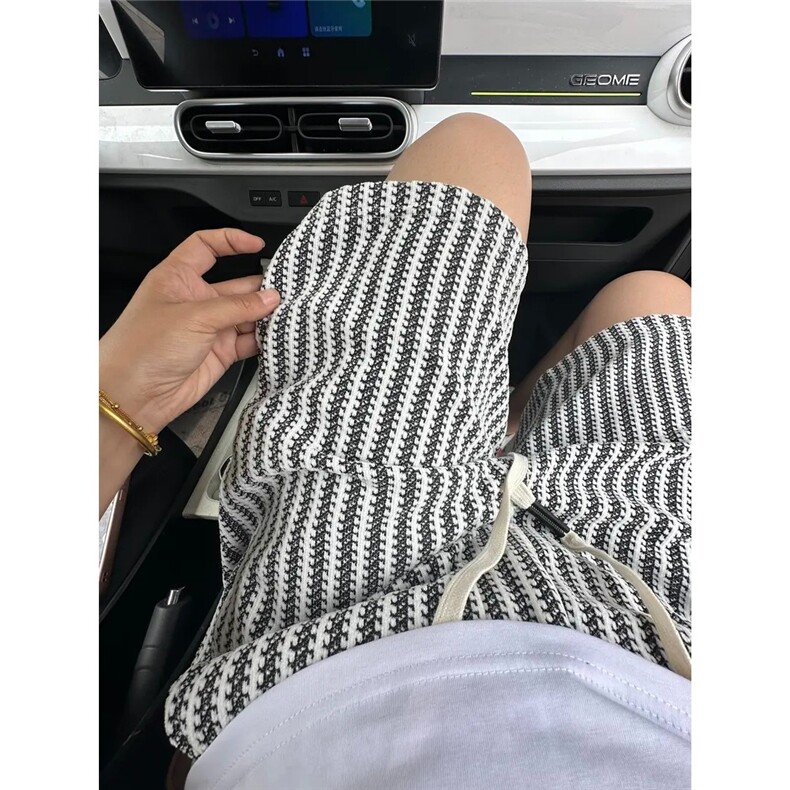 夏季新款美式复古针织条纹男士休闲短裤潮牌百搭宽松运动五分裤子,男装牛仔裤,星座1210-1