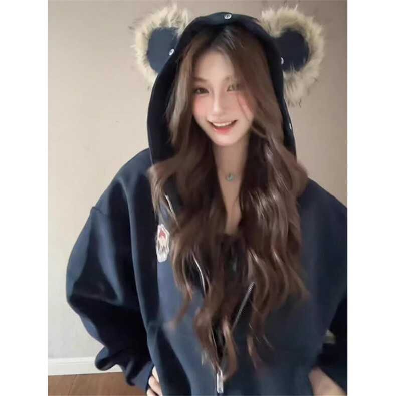 可爱小熊耳朵毛领开衫外套女秋冬新款设计感拉链外套W88，女装短外套，星座1116A（原606A-3）