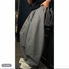 秋冬高级小众加厚毛呢格子休闲弯刀阔腿长袖男K1005-P78（网图），男装卫衣，电商B267