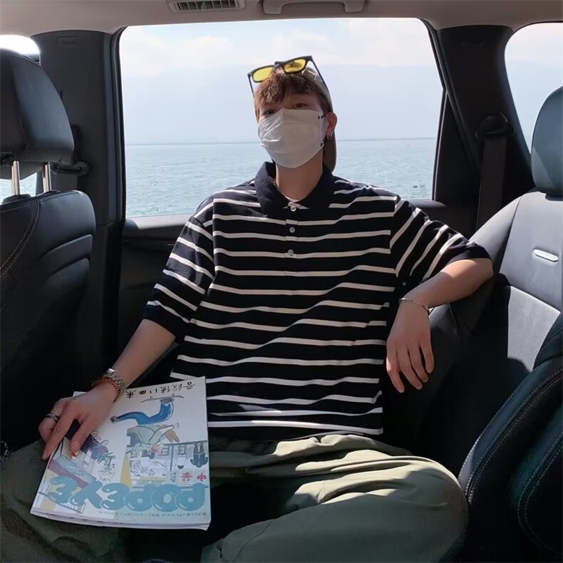 慵懒青春流行百搭短袖潮POLO衫2023日系男夏季DT98P32图片