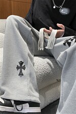 2026秋季高街十字架编织绳华夫格休闲裤长裤XZ604-KP54-P65控78，男装休闲裤，星座604