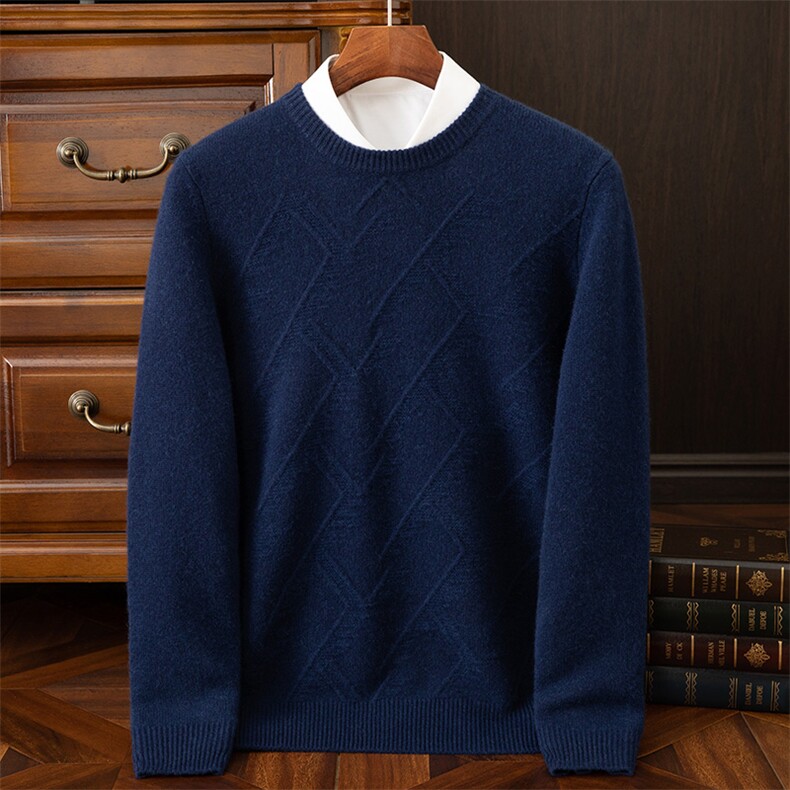 轻奢男士圆领羊绒衫羊绒商务休闲长袖，男装羊绒套衫，鼎坤羊绒