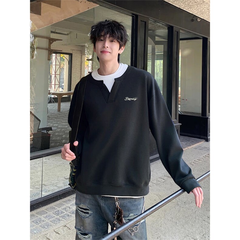 抖音得物高品质印花秋美式高街宽松结构假两件设计潮卫衣AW9201,男装卫衣,电商A443