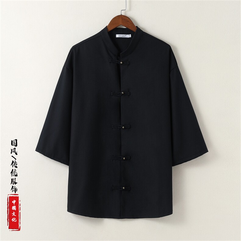 风2025新款亚麻五分袖衬衫夏季新中式短袖衬衣T952-P60,男装衬衫,星座313B-4（原星座309A-1）