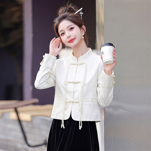 现货新款春秋装复古新中式盘扣外套连衣裙女装气质可组合套装裙，女装套装/套裙，韩美纤衣