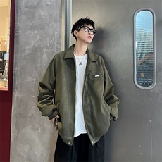 鹿皮绒翻领外套男女生宽松痞帅潮牌秋冬季美式复古高级感保暖夹克，男装夹克，星座506