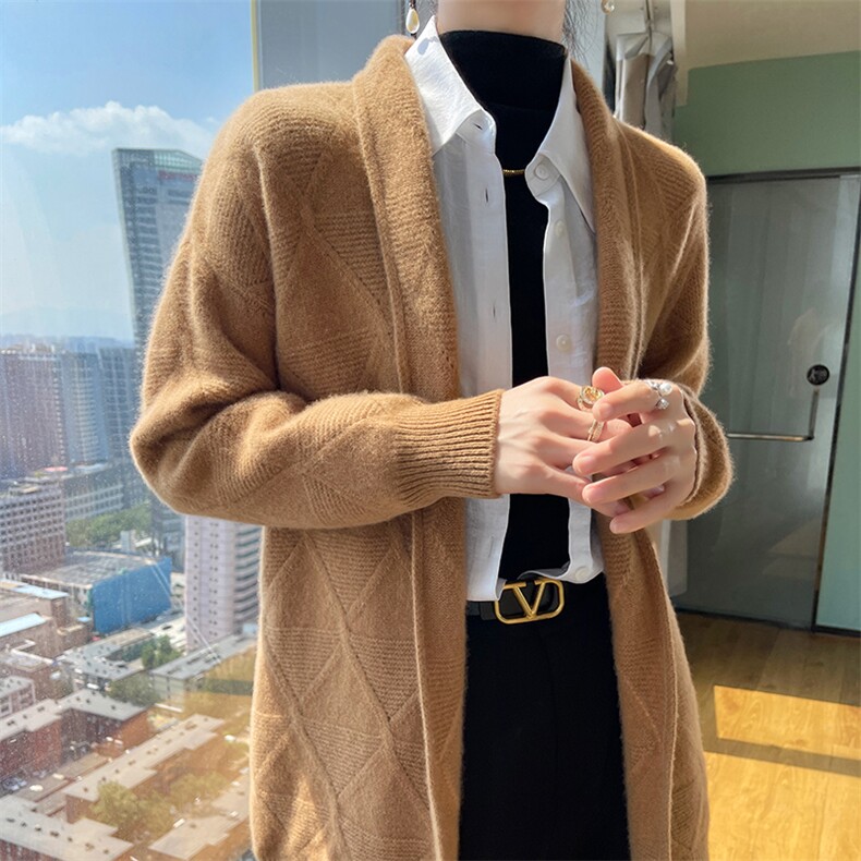 2025年秋季女士菱形中款开衫,女装羊毛衫,嘉日羊绒