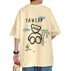 T533P26夏季新款港风纯棉短袖T恤ins衣服宽松半袖体恤小熊上衣，男装T恤，星座304A
