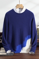 秋冬季35%羊绒休闲时尚潮流百搭斜边提花圆领羊绒衫男装，男装羊绒套衫，纳丰羊绒