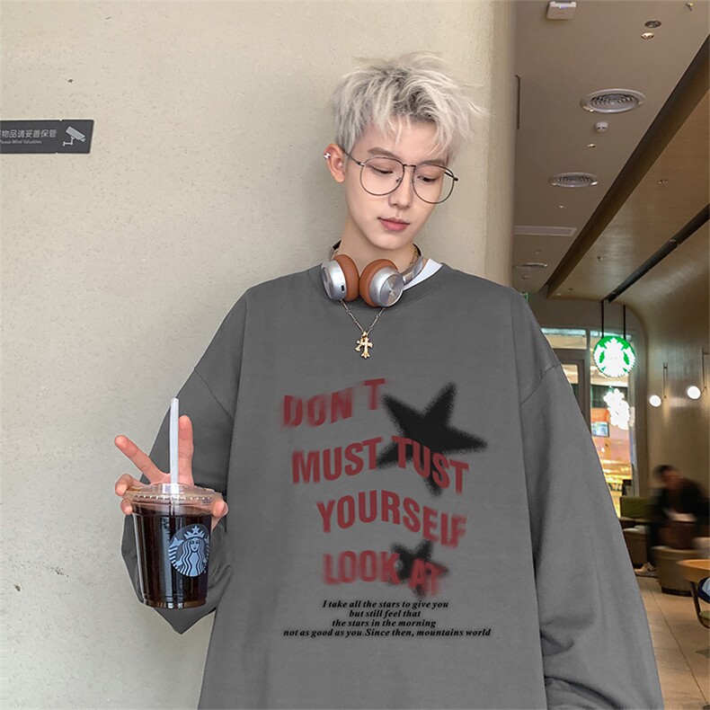 已注册港风纯棉260克高街抖音直播得物品质长袖T恤打底衫T4233P28图片