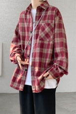 8XL-M格子衬衫男长袖秋季美式复古潮宽松衬衣外套CS516P55控78，男装衬衫，电商D206-1