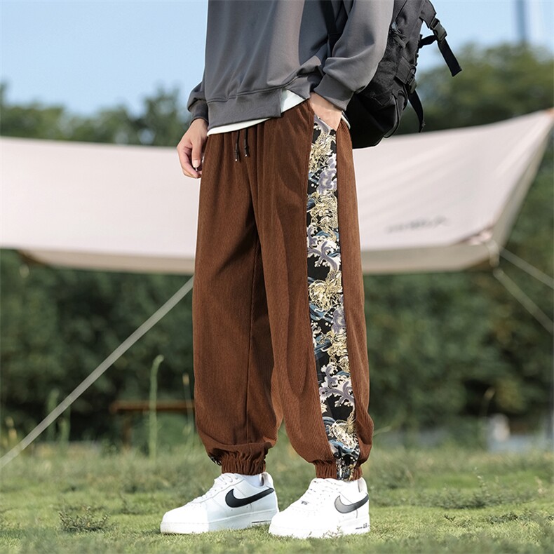 日系复古拼接束脚哈伦裤男秋冬款风灯芯绒休闲长裤子WK17-P50,男装休闲裤,星座219