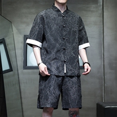 2025春季新款男装新中式衬衣风纹理盘扣拼接短袖衬衫C98-P60，男装衬衫，电商B277(原6028)