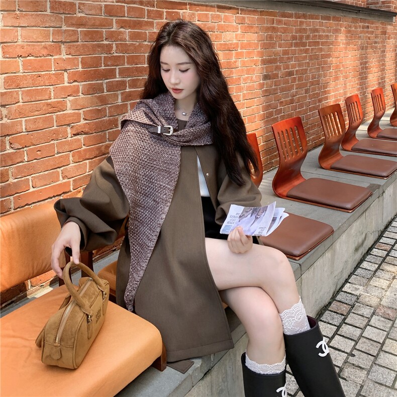 针织披肩风衣外套女2025秋季新款宽松休闲小个子收腰系带气质大衣,女装风衣,2C253