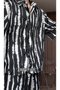 1短袖衬衫男+短裤潮流休闲套装男M-5XL大码TZ78719P50控98模特图图片