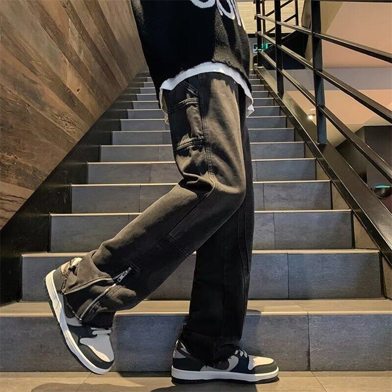 毛边牛仔裤男女韩版潮流高街裤脚拉链2025春季ins长裤RK2263-P51,男装牛仔裤,星座412-3