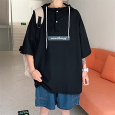 LD54005-P45连帽短袖t恤男大码胖子带帽五分袖中袖，男装T恤，电商A040