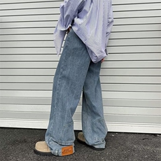 美式高街倒穿设计感牛仔裤欧美hiphop炸街裤子男倒装裤宽松直筒裤，男装牛仔裤，星座601-2