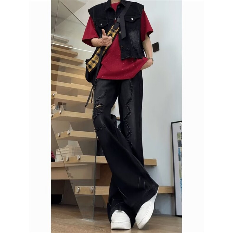 网络图现货！牛仔裤男夏季薄款破洞设计感裤高街RK69-P55,男装牛仔裤,星座1005-6