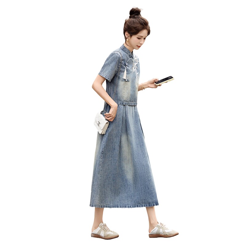 现货2026年夏季新款女装时尚气质新中式牛仔套装裙,女装套装/套裙,关键词
