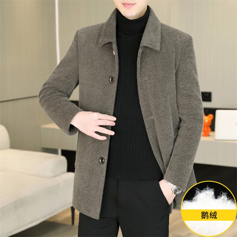 标90鹅绒毛呢外套鹅绒内胆中长款男加厚羽绒大衣310B-3-D227,女装短外套,星座310B-3