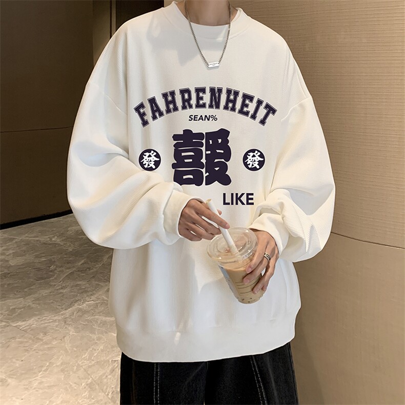 华夫格卫衣圆领卫衣男大码长袖t恤男外套HW76256-P30加绒款-P40,男装卫衣,电商A040