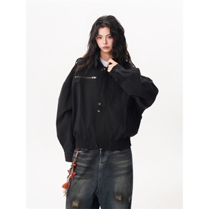美式工装夹克男女秋季覆古百搭潮外套vibe宽松休闲上衣W6865-P75,老爹鞋铅笔裤搭配上衣图片