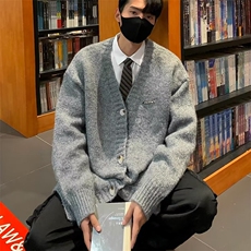 冬季新款美式复古休闲灰色慵懒风针织衫毛衣男开衫外套MZ900-P55，男装针织衫/毛衣，星座1109-3