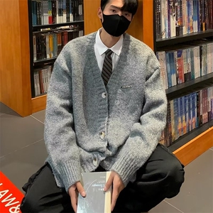 冬季新款美式复古休闲灰色慵懒风针织衫毛衣男开衫外套MZ900-P55图片