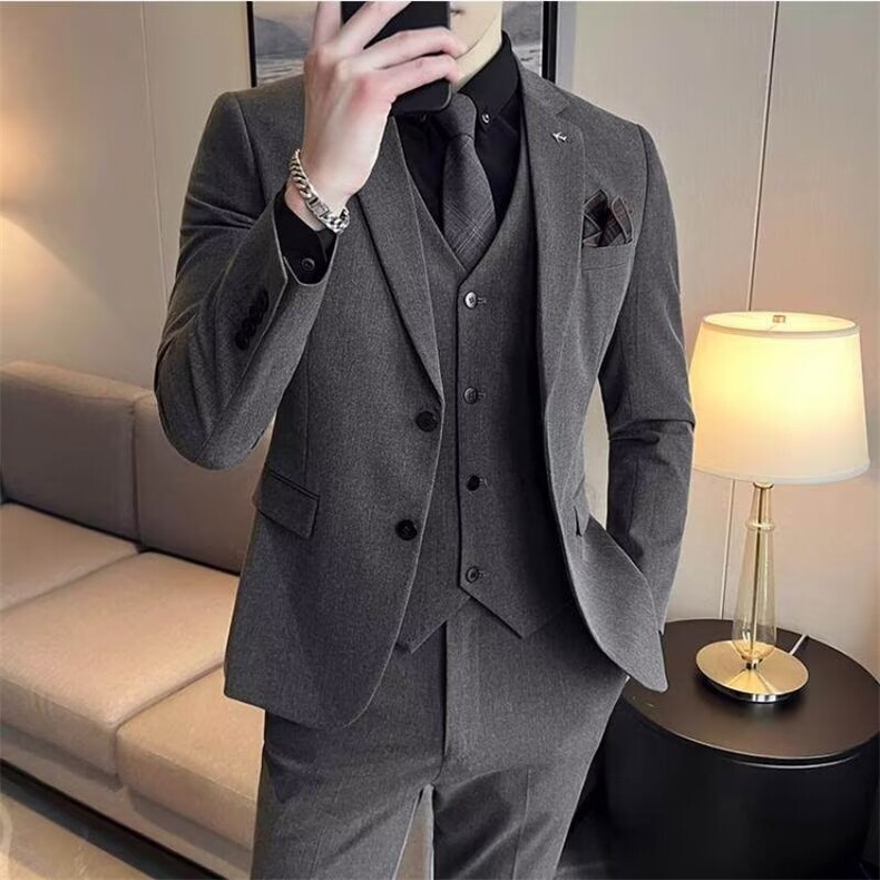 高级灰气质英伦风修身西服男2026秋冬新郎结婚礼服商务大码职业装,男装西服,星座506A